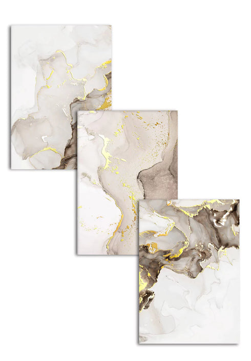 Beige Brown Paint Real Gold Set Of 3 Posters 50x70cm